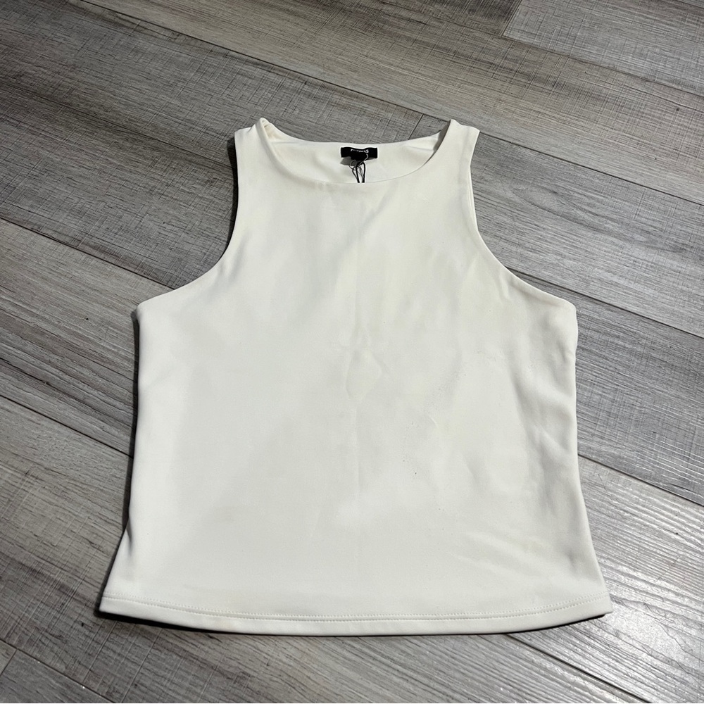 Express Women Cream Bodycon Tank Top S Fitted Stretch Basic Spring Work Chic